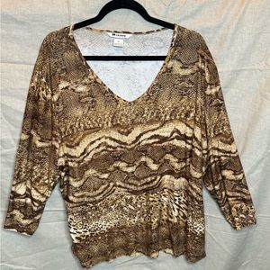 NYGARD Women’s Animal Print Shirt Plus Sz 2X  3/4 sleeve Excellent Condition